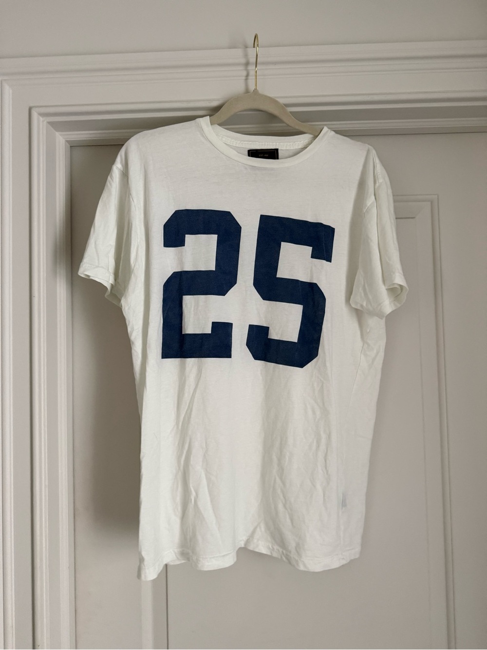 Anthropologie White Tee with Navy '25' Graphic